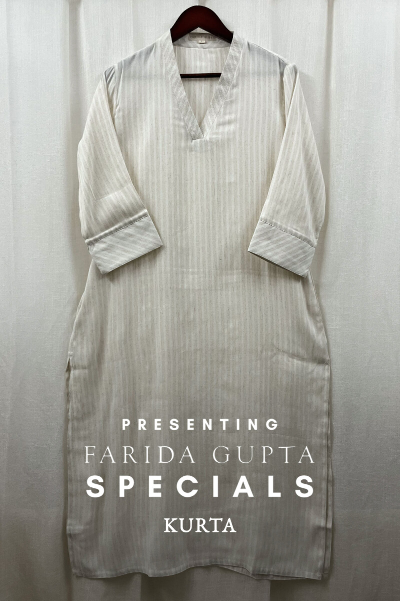 Cream Handcrafted Straight Handloom Cotton Kurta
