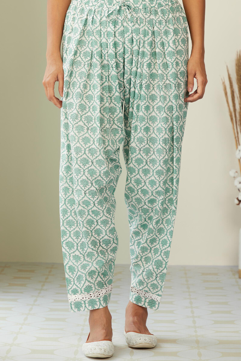 Green Hand Block-Printed Cotton Salwar