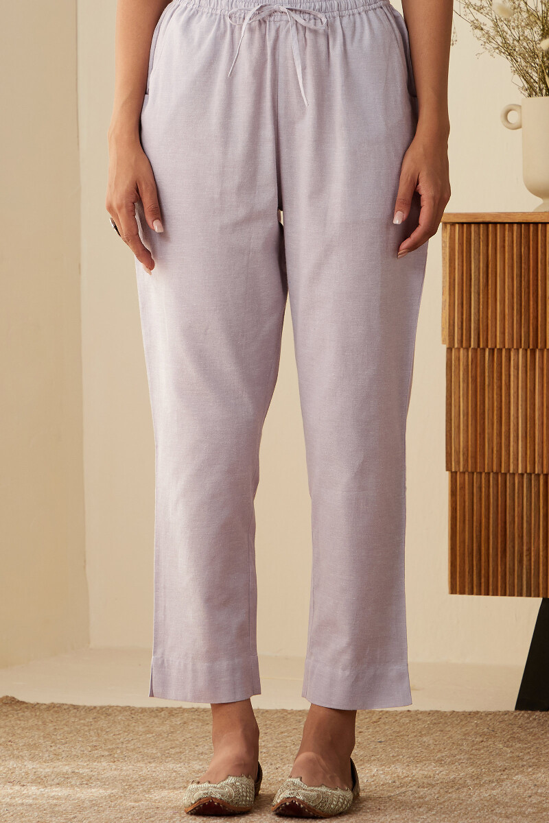 Purple Handcrafted Cotton Narrow Pants