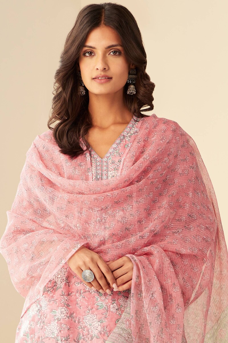 Pink Hand Block-Printed Kota Dupatta