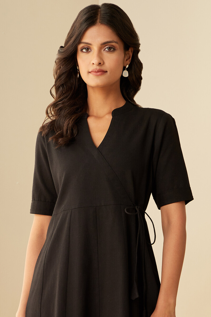 Black Handcrafted Cotton Linen Dress
