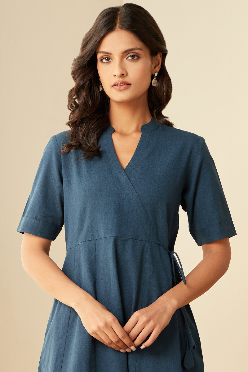 Blue Handcrafted Cotton Linen Dress