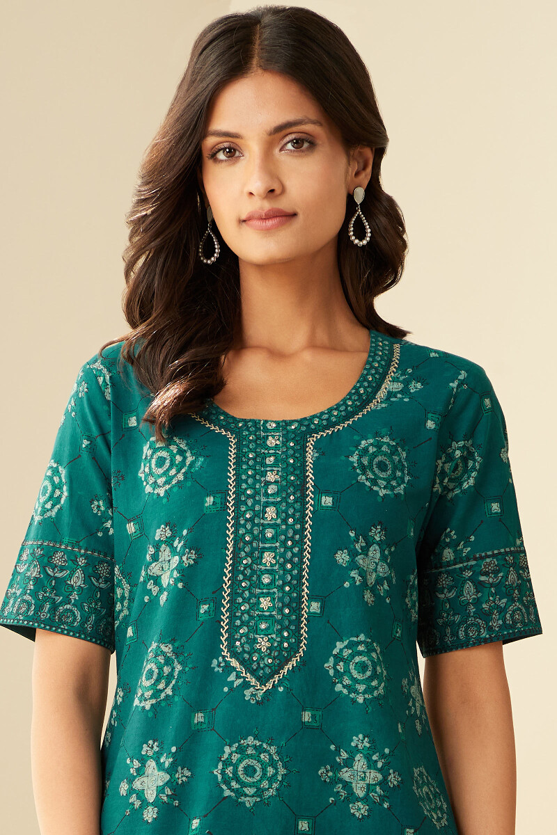 Akola Hand Block-Printed Straight Cotton Kurta