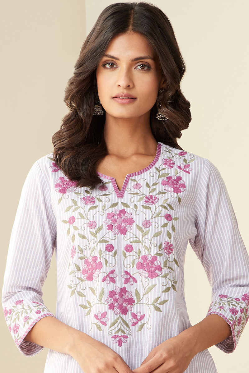Purple Handcrafted Straight Cotton Kurta