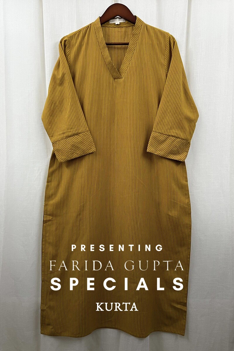 Dark Yellow Handcrafted Straight Handloom Cotton Kurta