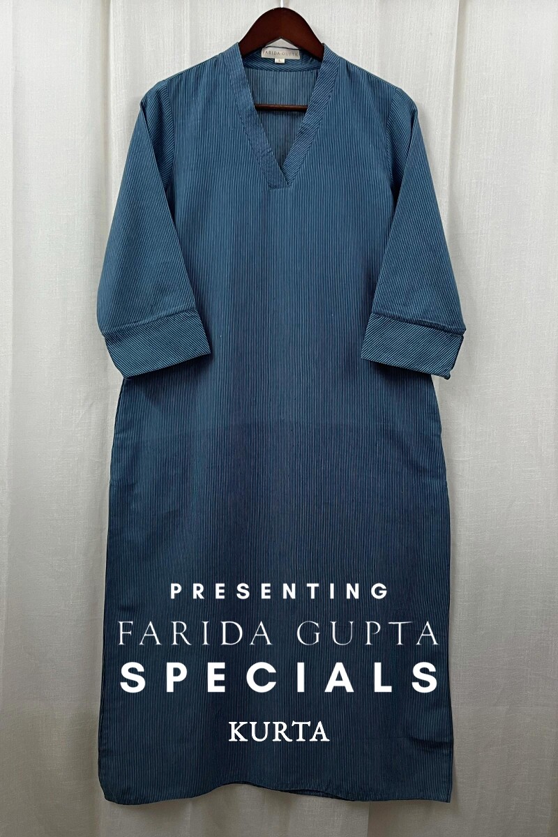 Dark Blue Handcrafted Straight Handloom Cotton Kurta