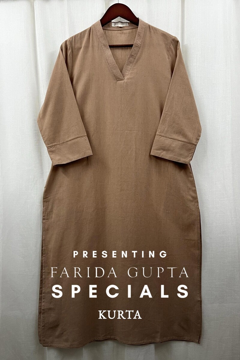 Brown Handcrafted Straight Handloom Cotton Kurta