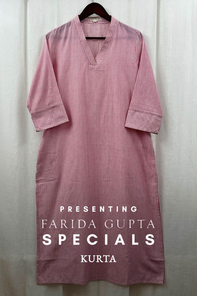 Pink Handcrafted Straight Handloom Cotton Kurta