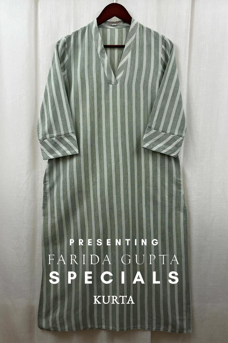 Green Handcrafted Straight Handloom Cotton Kurta