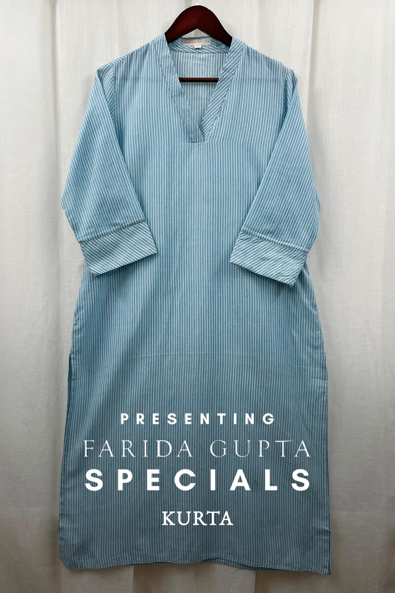 Blue Handcrafted Straight Handloom Cotton Kurta