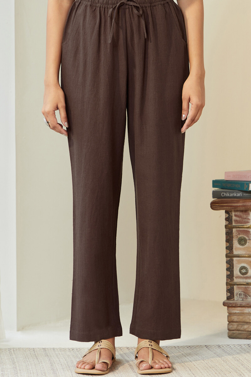 Brown Handcrafted Cotton Linen Pants