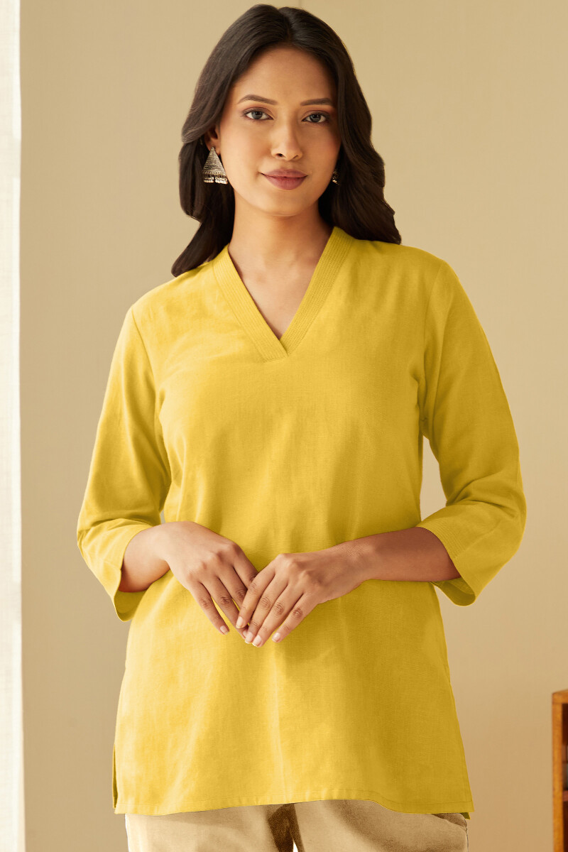 Yellow Handcrafted Cotton Linen Top