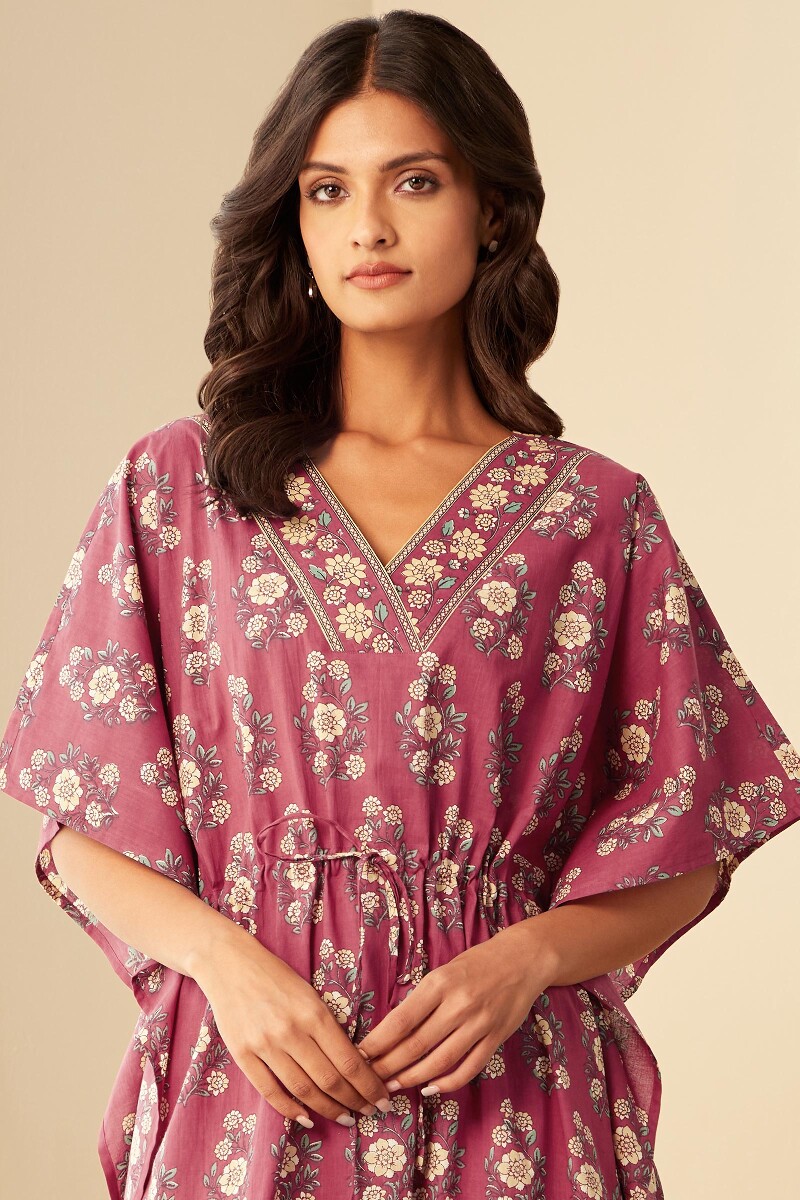 Red Hand Printed Cotton Kaftan