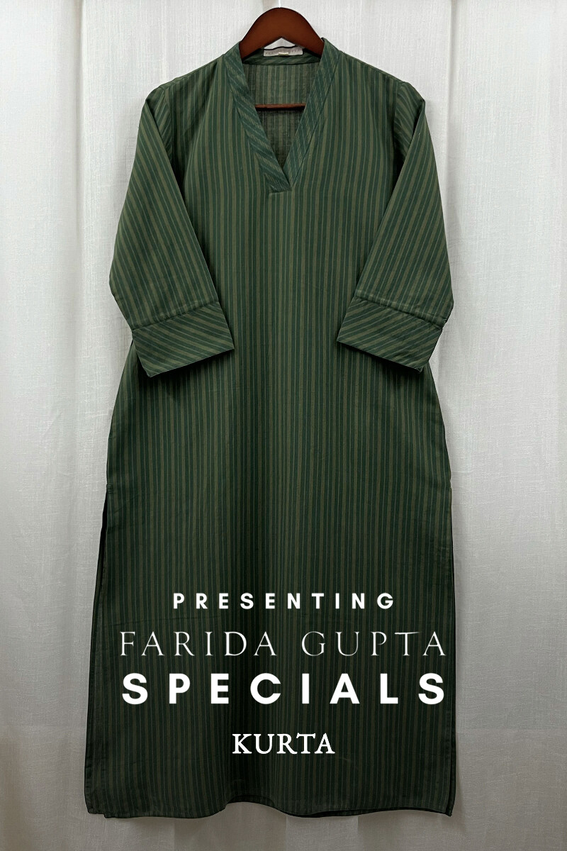Dark Green Handcrafted Straight Handloom Cotton Kurta