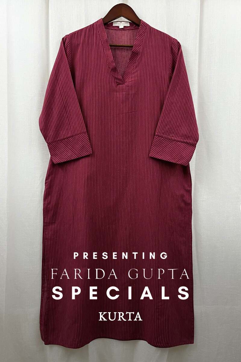 Maroon Handcrafted Straight Handloom Cotton Kurta