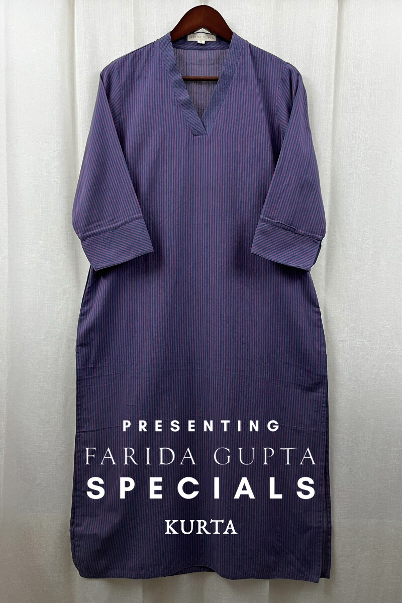 Blue Handcrafted Straight Handloom Cotton Kurta
