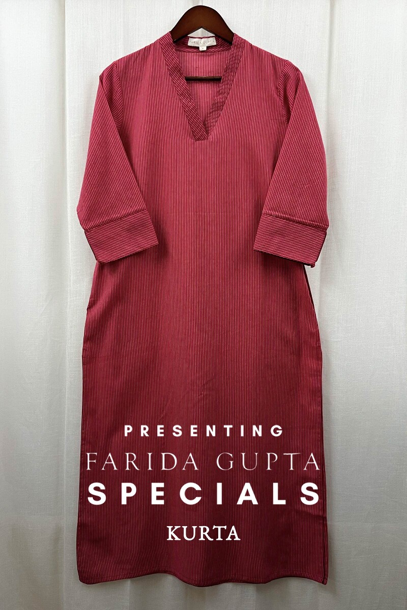 Red Handcrafted Straight Handloom Cotton Kurta