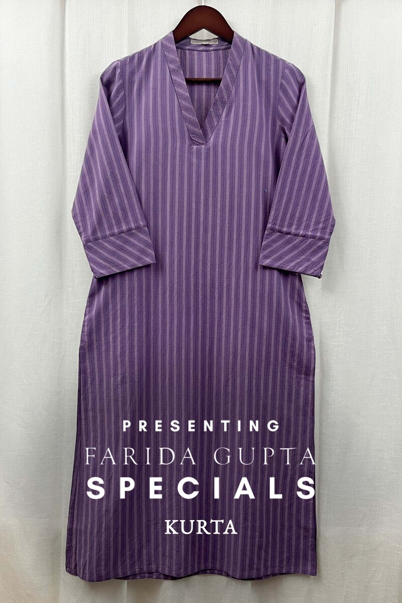 Purple Handcrafted Straight Handloom Cotton Kurta