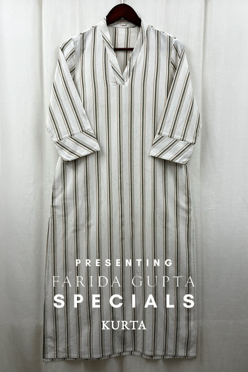 White Handcrafted Straight Handloom Cotton Kurta