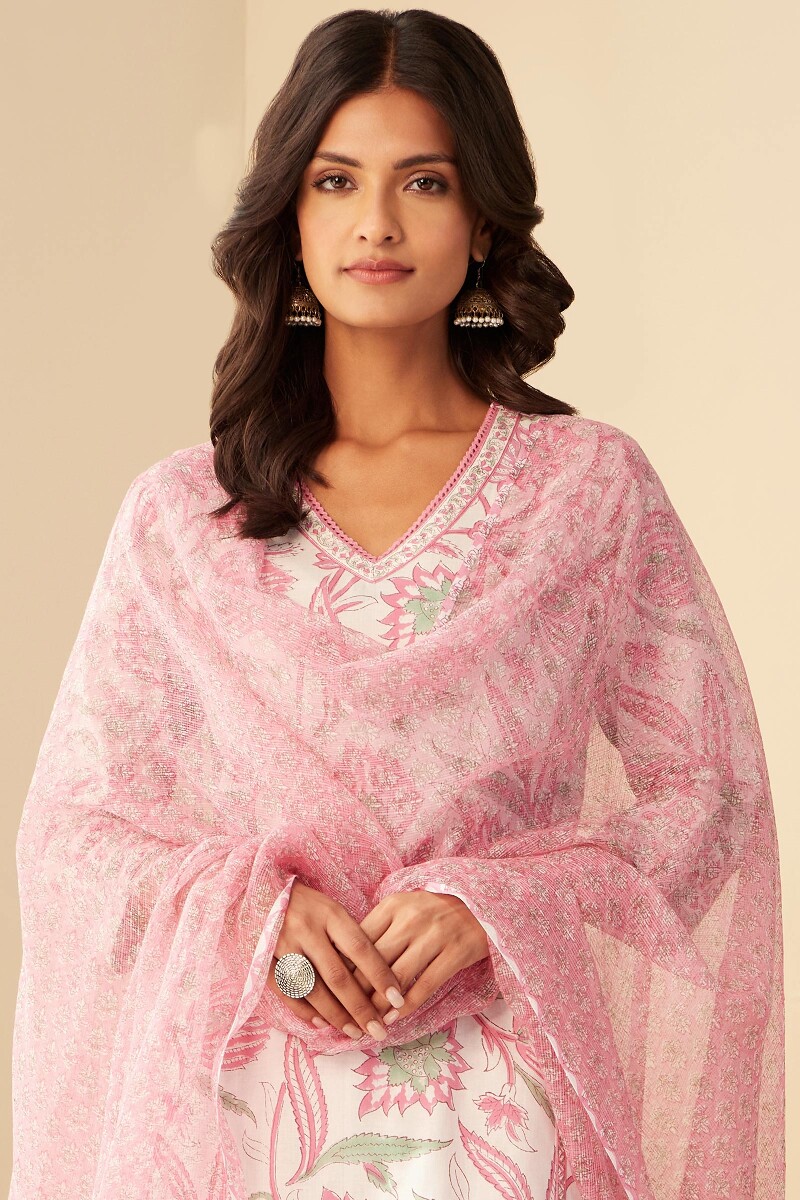 Pink Hand Block-Printed Kota Dupatta