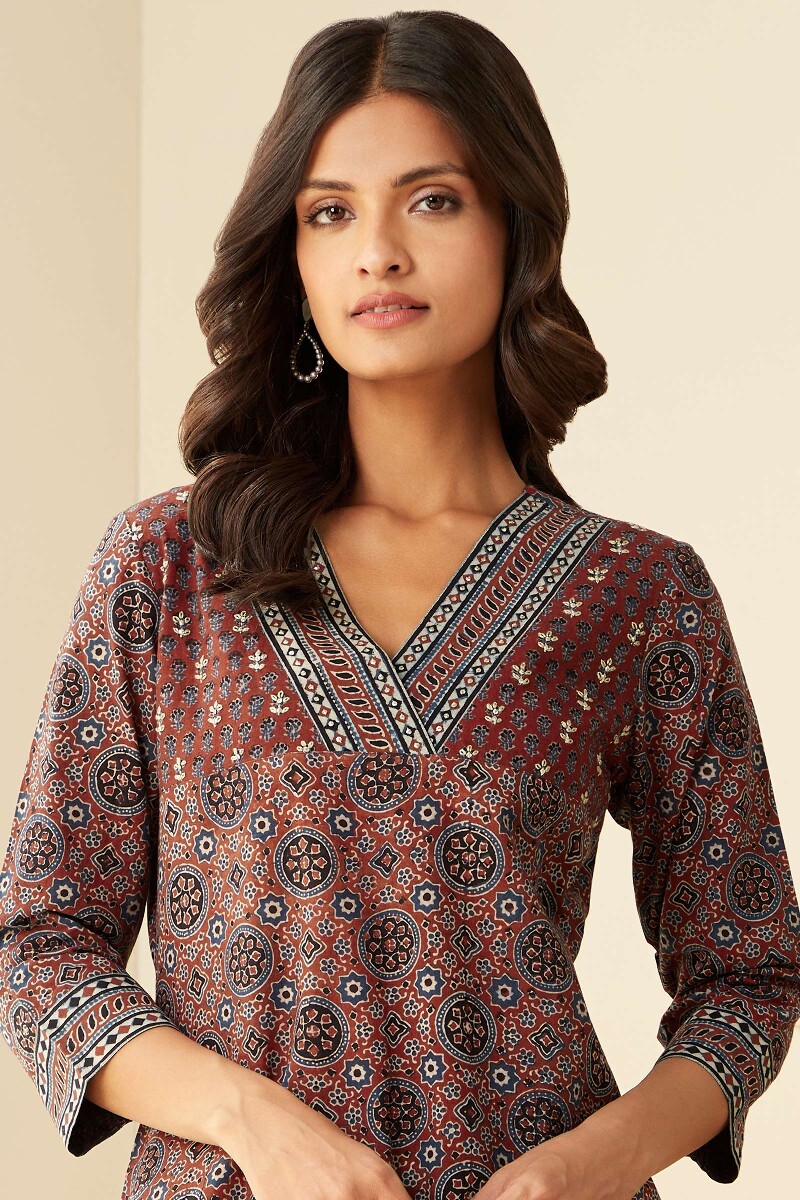 Ajrak Hand Block-Printed Straight Cotton Kurta