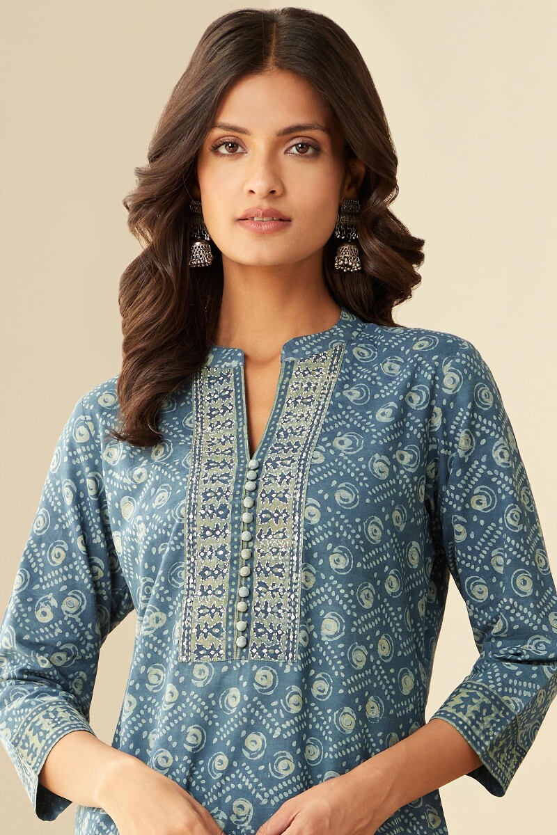 Akola Hand Block-Printed Straight Cotton Kurta