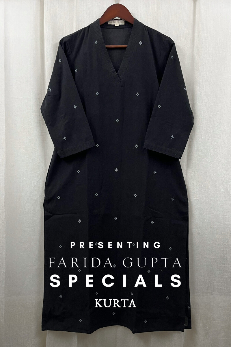Black Handcrafted Straight Handloom Cotton Kurta