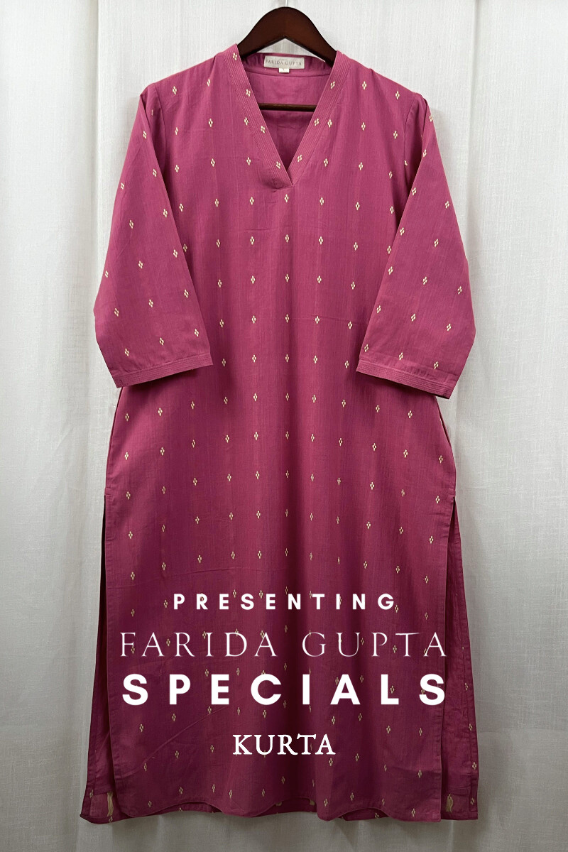 Pink Handcrafted Straight Handloom Cotton Kurta