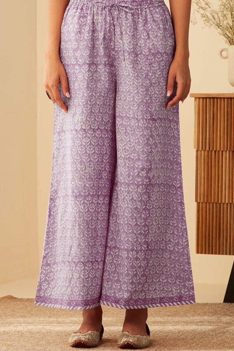 Purple Hand Block-Printed Cotton Palazzo