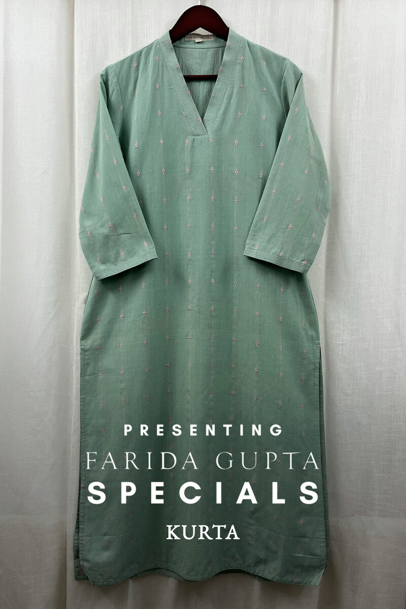 Mint Green Handcrafted Straight Handloom Cotton Kurta