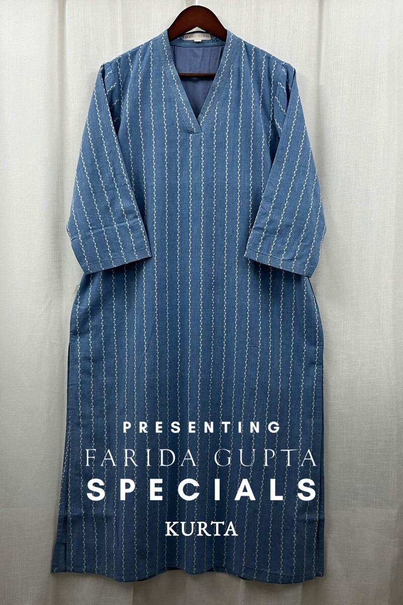Blue Handcrafted Straight Handloom Cotton Kurta