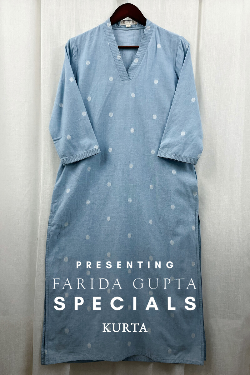 Blue Handcrafted Straight Handloom Cotton Kurta
