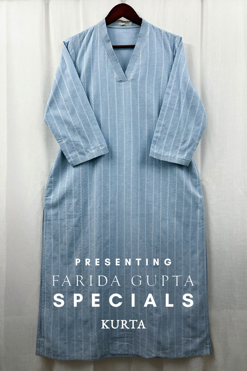 Blue Handcrafted Straight Handloom Cotton Kurta