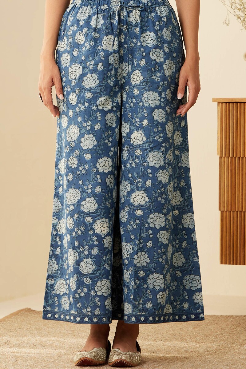 Indigo Hand Block-Printed Cotton Palazzo