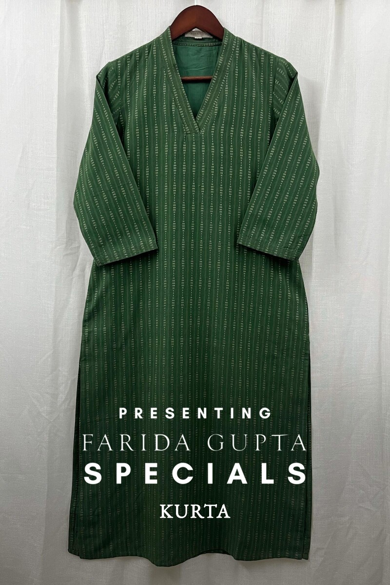 Dark Green Handcrafted Straight Handloom Cotton Kurta