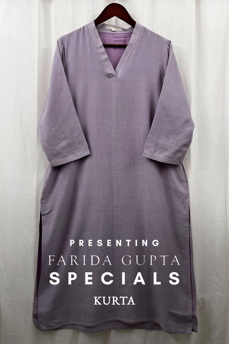 Purple Handcrafted Straight Handloom Cotton Kurta