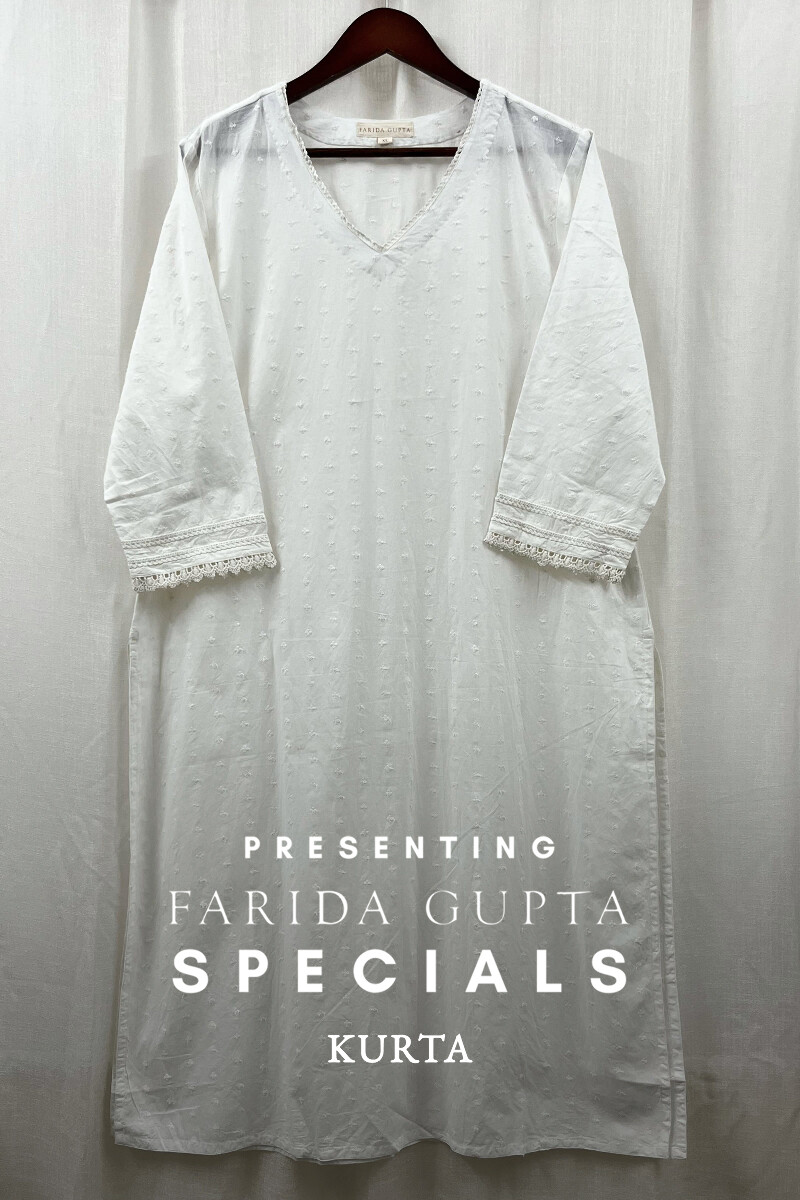 White Handcrafted Straight Cotton Kurta