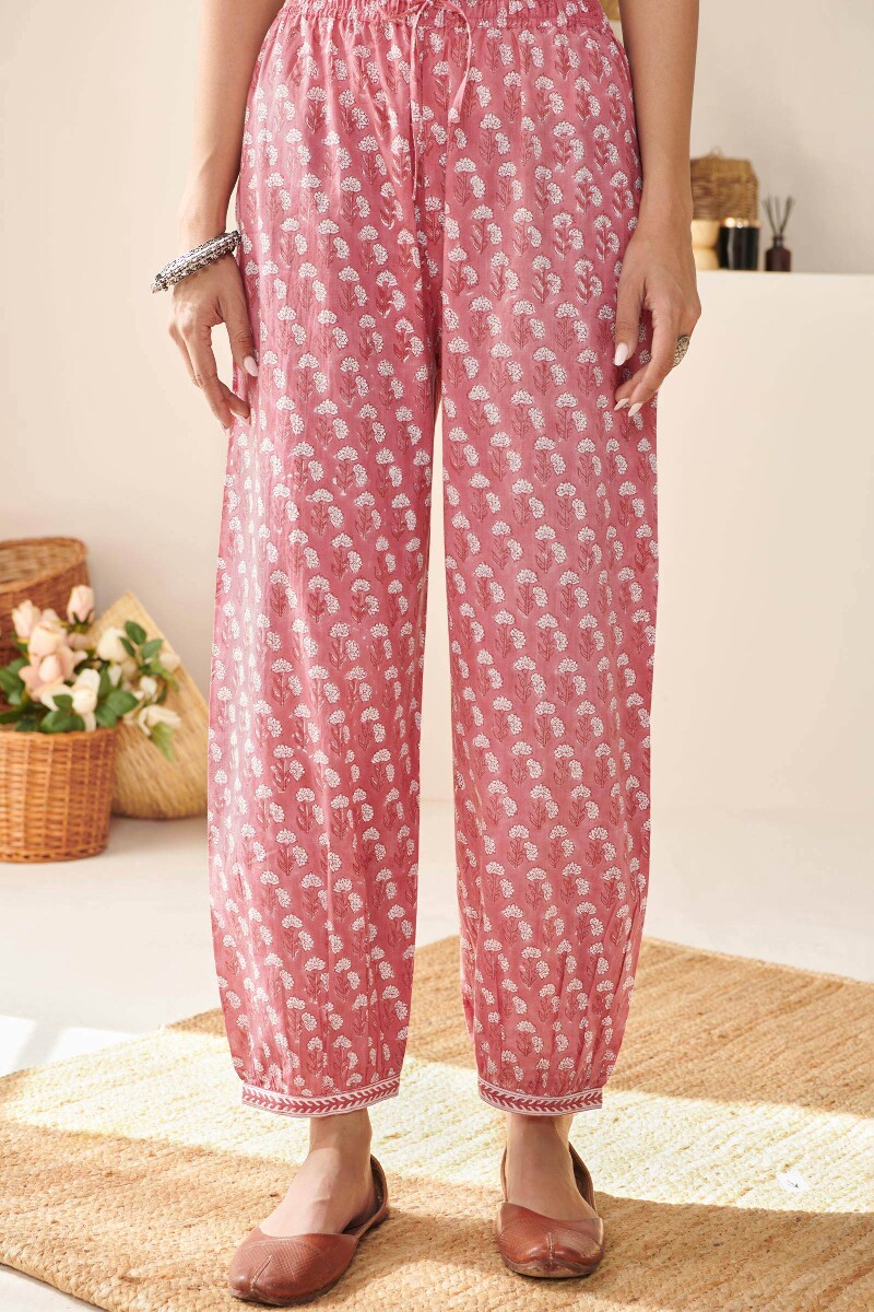 Pink Hand Block-Printed Cotton Izhaar Pants