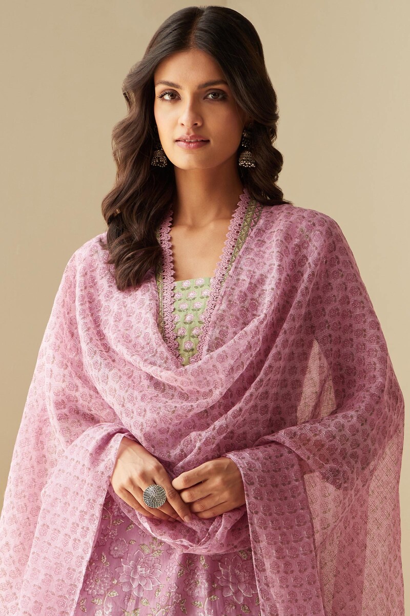 Pink Hand Block-Printed Kota Dupatta