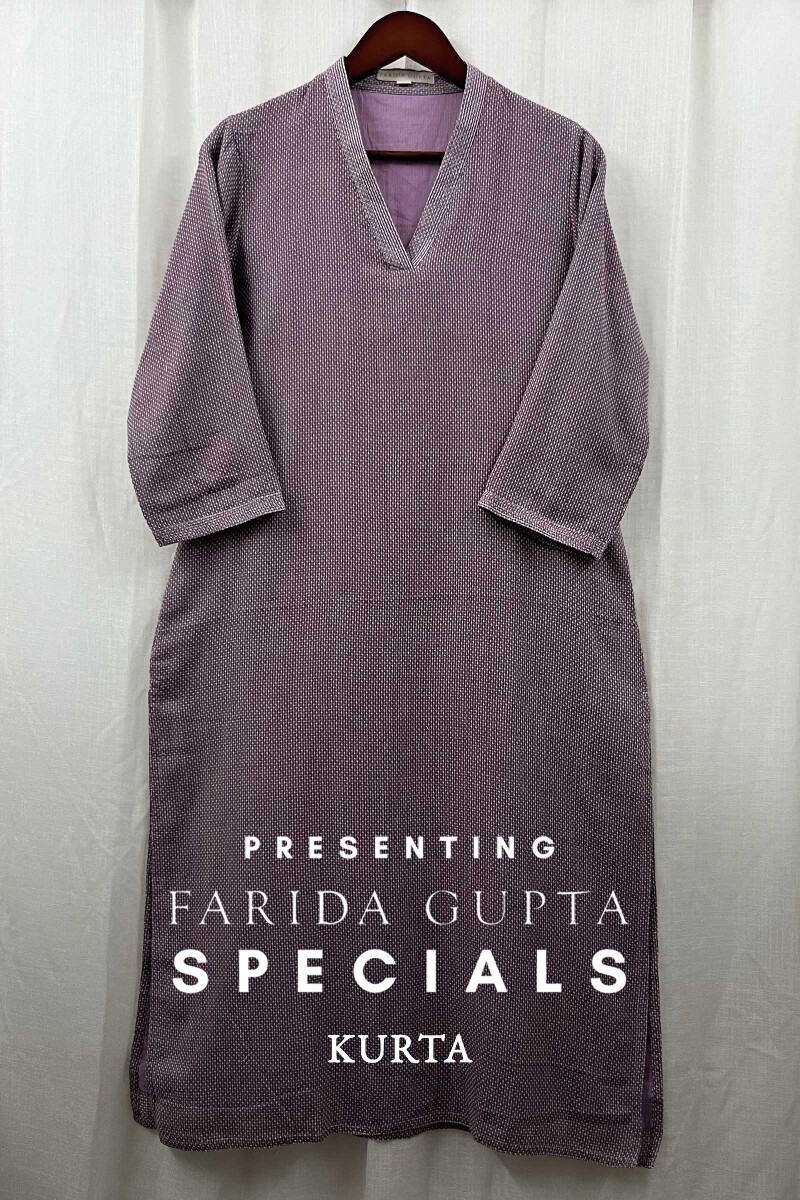 Purple Handcrafted Straight Handloom Cotton Kurta