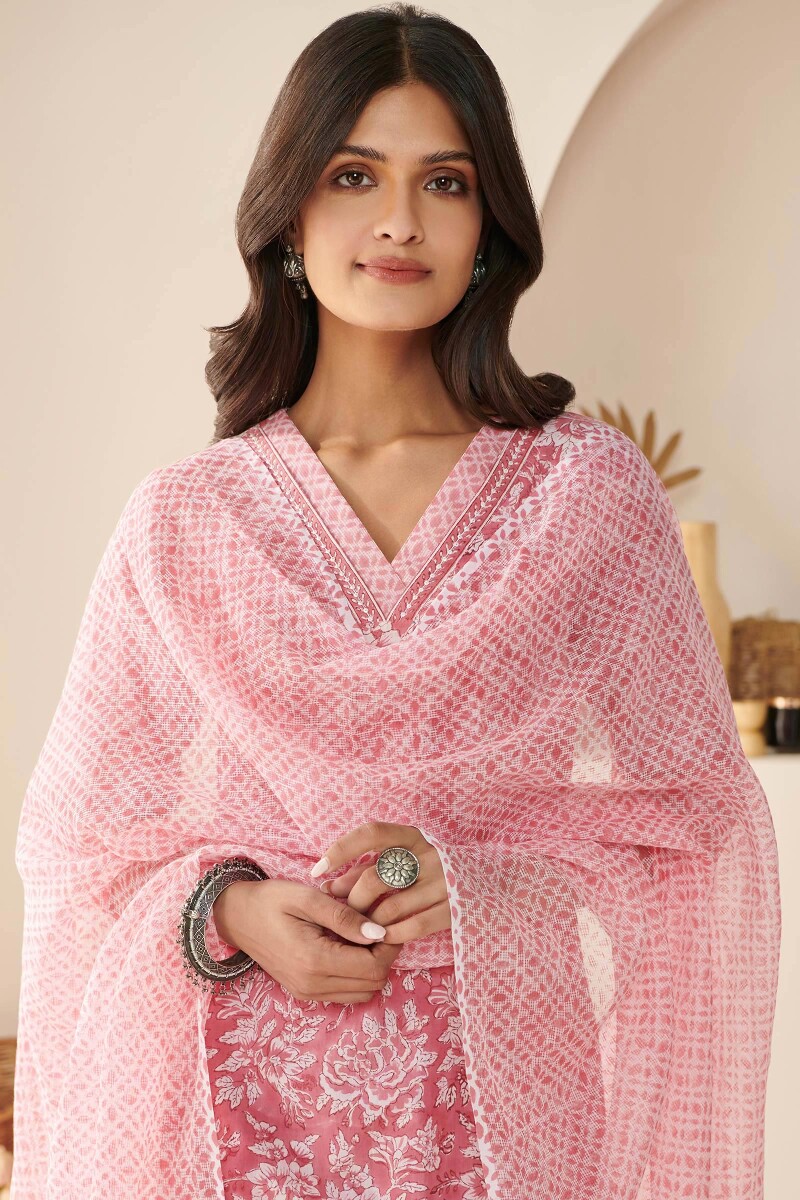 Pink Hand Block-Printed Kota Dupatta