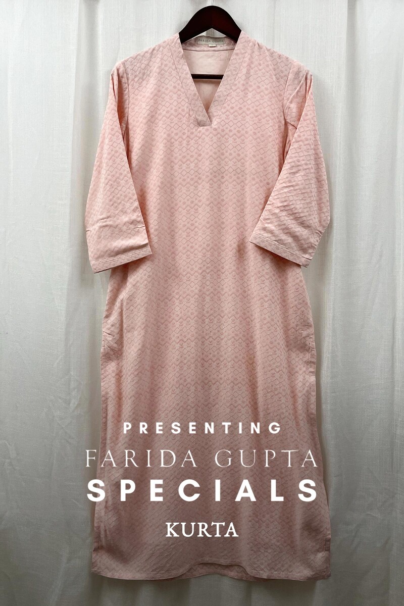 Baby Pink Handcrafted Straight Handloom Cotton Kurta