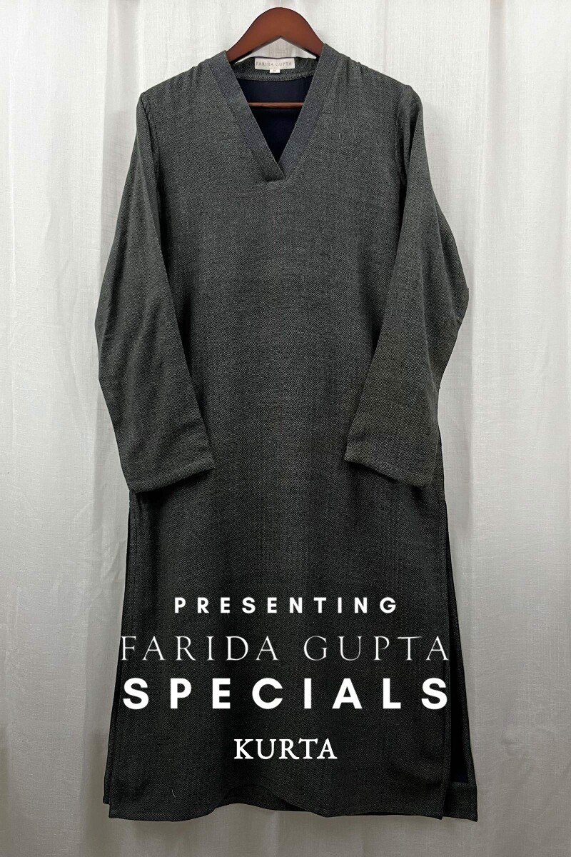 Black Handcrafted Straight Faux Wool Kurta