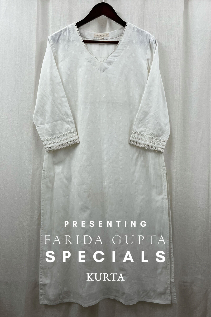 White Handcrafted Straight Cotton Dobby Kurta