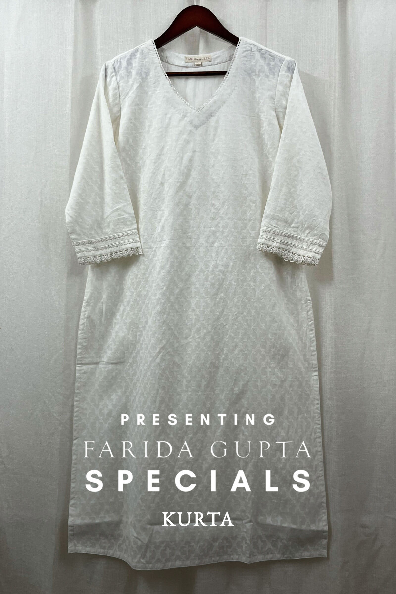 White Handcrafted Straight Chanderi Kurta