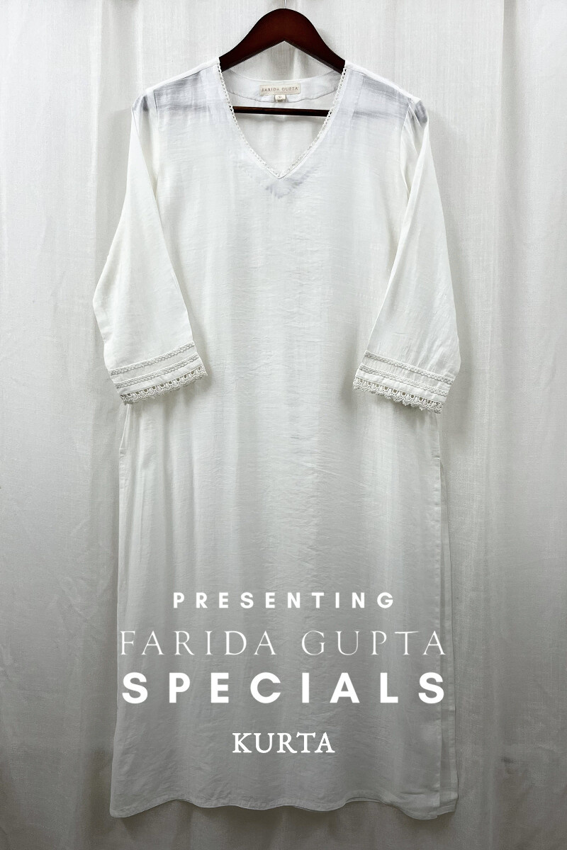 White Handcrafted Straight Viscose Kurta