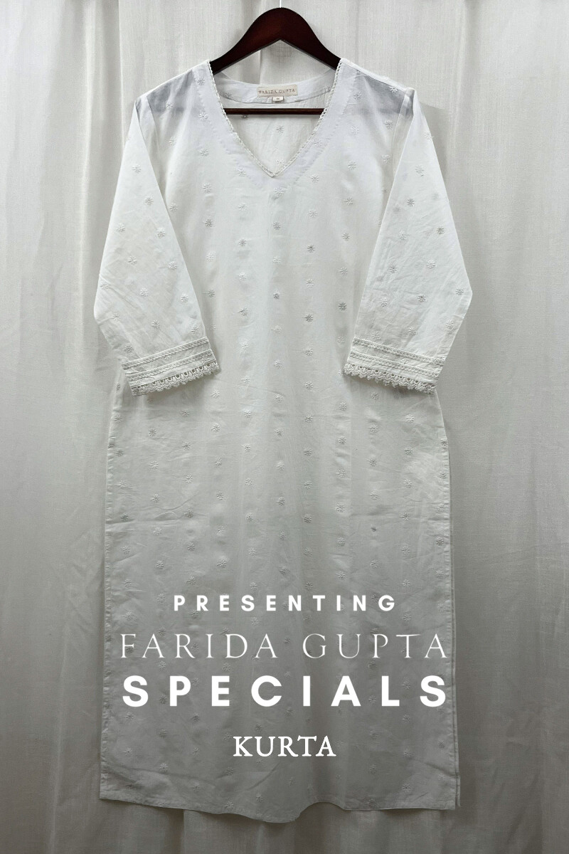 White Handcrafted Straight Cotton Kurta