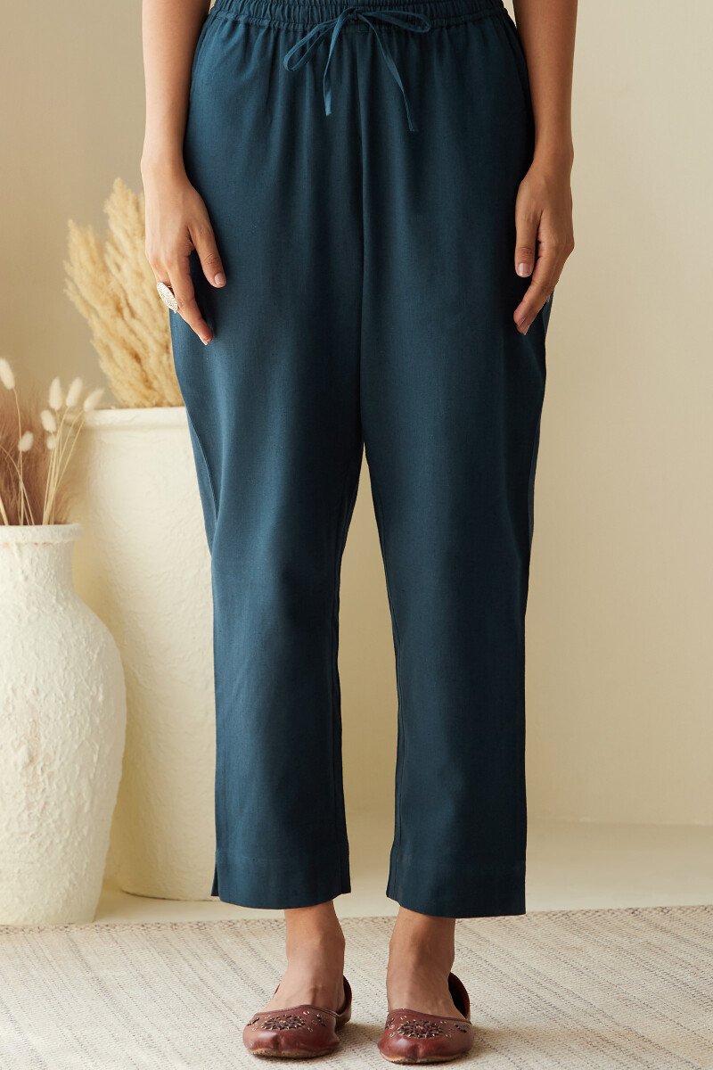 Indigo Handcrafted Cotton Linen Narrow Pants