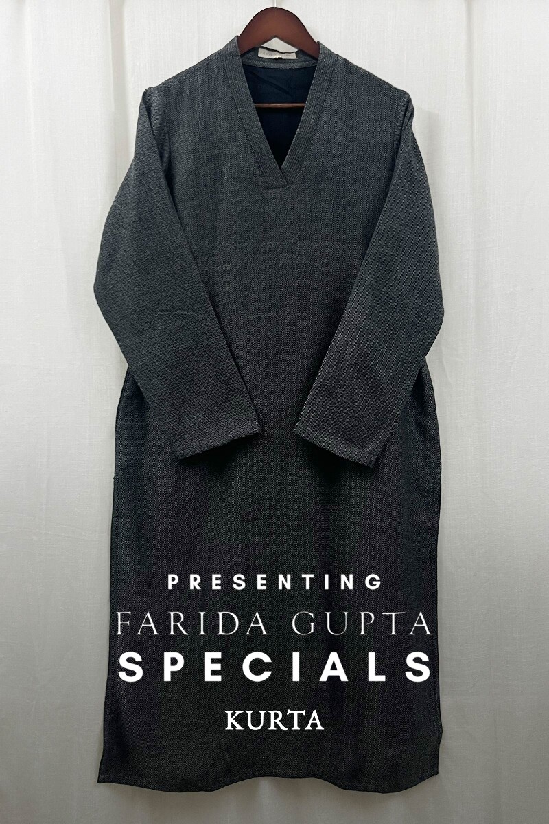 Grey Handcrafted Straight Faux Wool Kurta