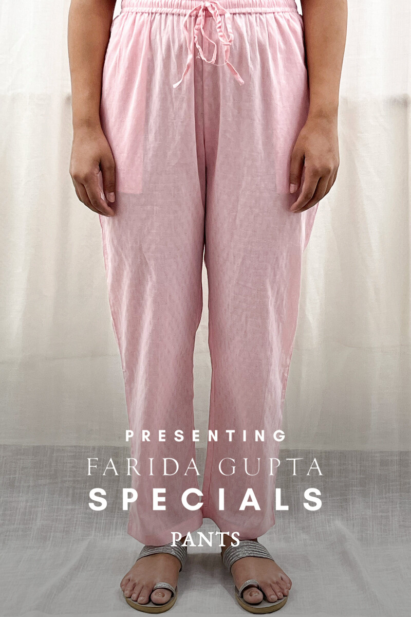 Pink Handcrafted Cotton Dobby Narrow Pants